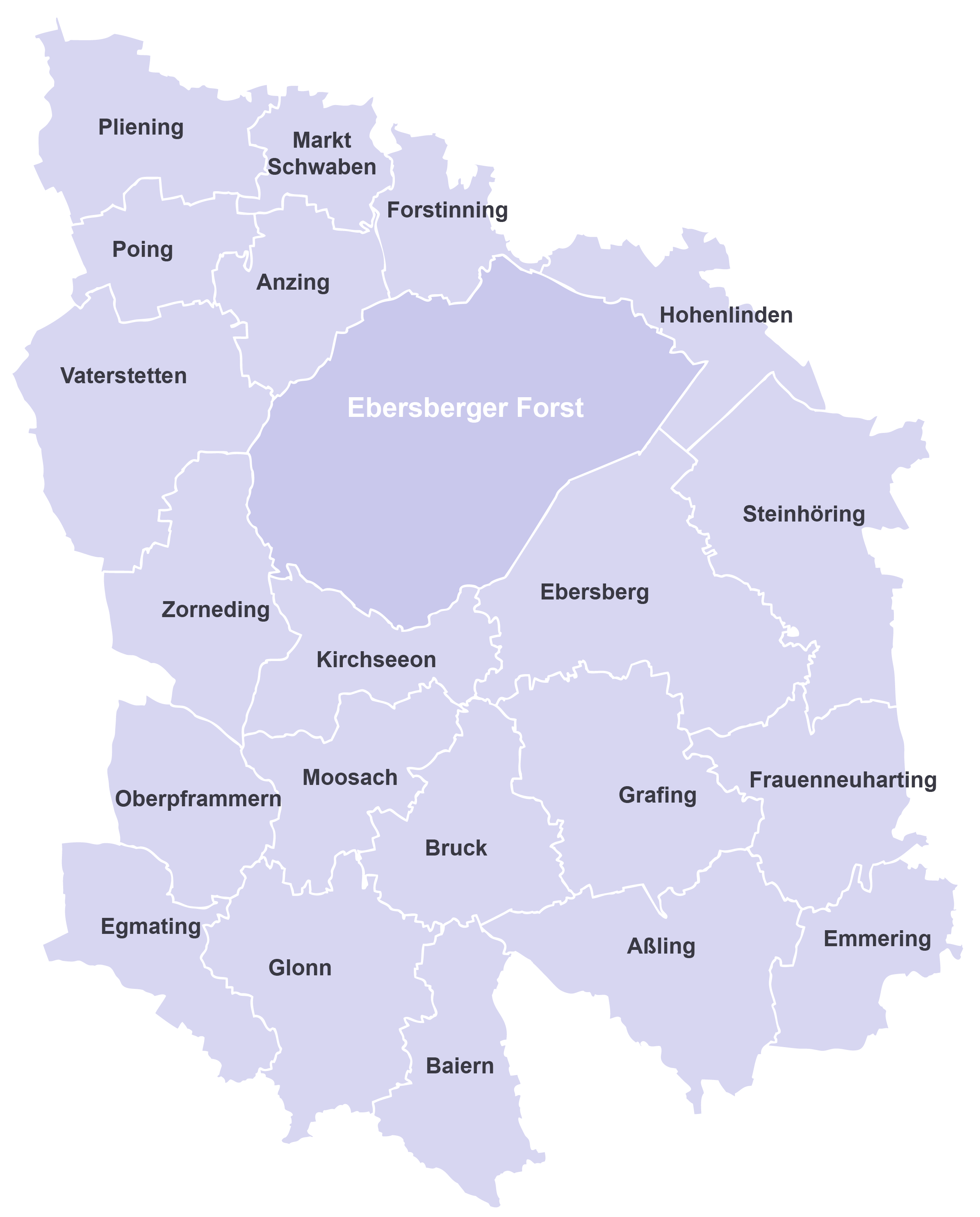 Karte Landkreis Ebersberg mit Gemeinden