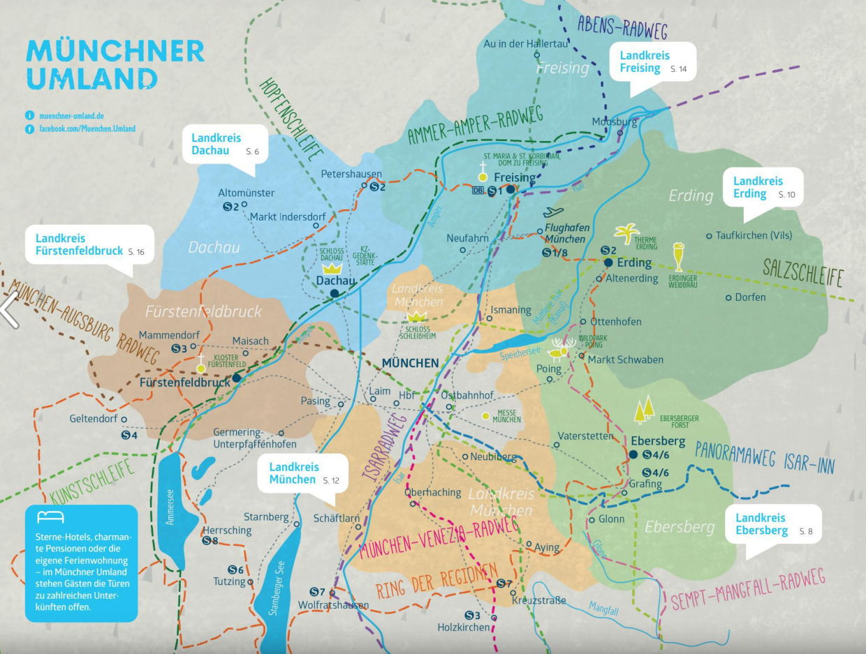 Karte der Tourismusregionen rund um München